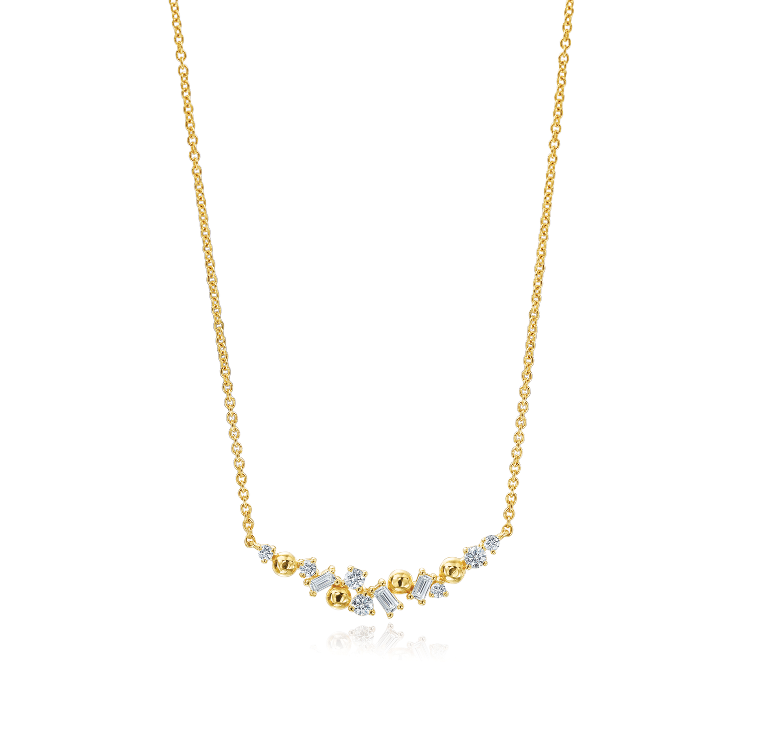 Sabel Collection 14K Yellow Gold Round and Baguette Diamond Beaded Pendant